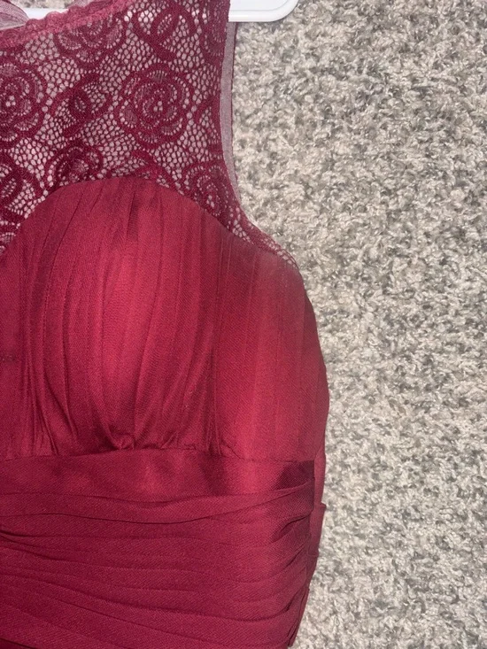 Women’s Burgundy Chiffon Lace A-Line Dress - Picture 3 of 8